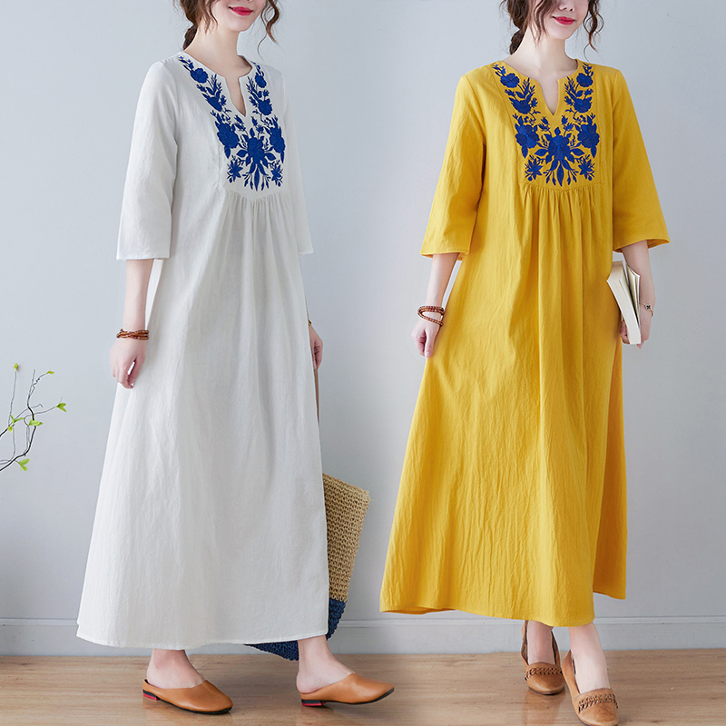 Ethnic Style Dresses - New Ethnic Style Loose Deep V-Neck