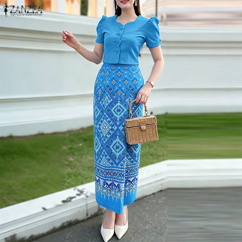 Summer 2 Pieces Sets ZANZEA Sq - огляд і ціна Ethnic Style Dresses